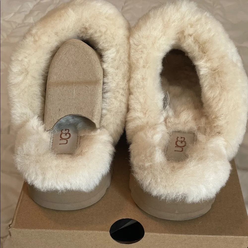 UGG Tan and Cream Disquette Sheepskin Slippers - Picture 3 of 6
